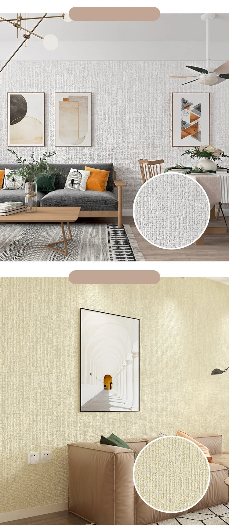 50cmX10m Linen 3D Foam Self-adhesive PVC Solid Color Thickened Waterproof Background Wall Renovation Wallpaper Wall Stickers