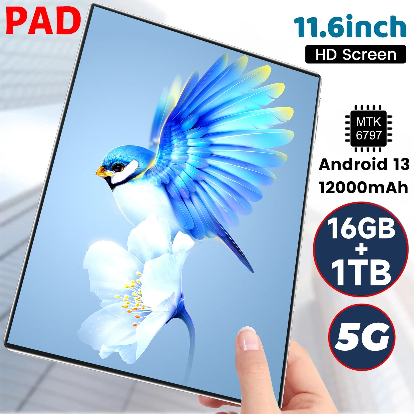 2024 5G Brand New 11.6 inch Tablet Android 16GB RAM 1TB ROM 12000mAh Android 13.0 10 core MTK6797 Wifi Network Tablets PC