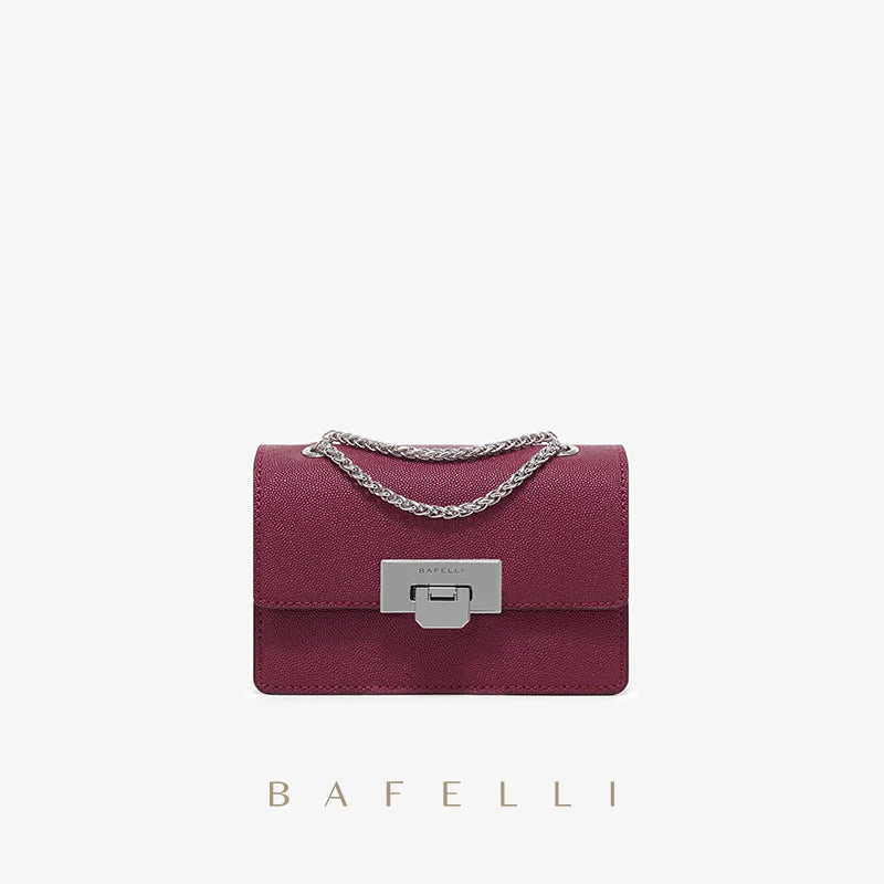 BAFELLI MINI CHAIN BAG WOMEN'S 2024 NEW HANDBAG FASHION SHOULDER CROSSBODY STYLIST COLLOCATION BOX PURSE LUXURY SILVER LEATHER