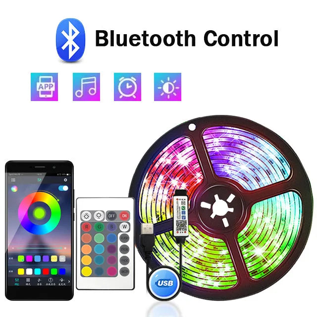 1-30M 5050 RGB LED Strip Light USB Bluetooth 44K Wifi App 5V LED Lights Flexible Luces Led Ribbon RGB TV BackLight Diode Tape