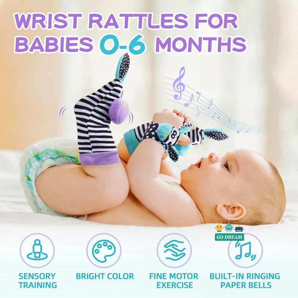 Baby Infant Wrist Rattle Socks Toys 0-12 Month Girl Boy Learning Toy Early Educational Development Cute Toddlers Sensory Gifts