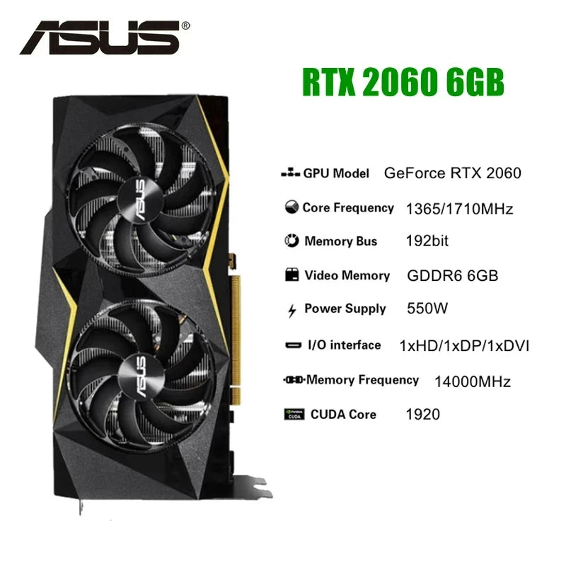 2024 Used ASUS RTX 2060 Super 6GB 8GB 12GB GDDR6 192bit Video Cards GPU Graphic Card RTX2060