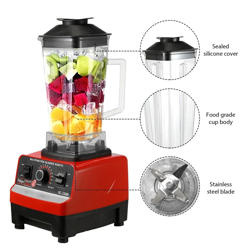 2 in 1 Electric Blender 2000W High Power Heavy due Commercial Blender Food Processor Ice cookies