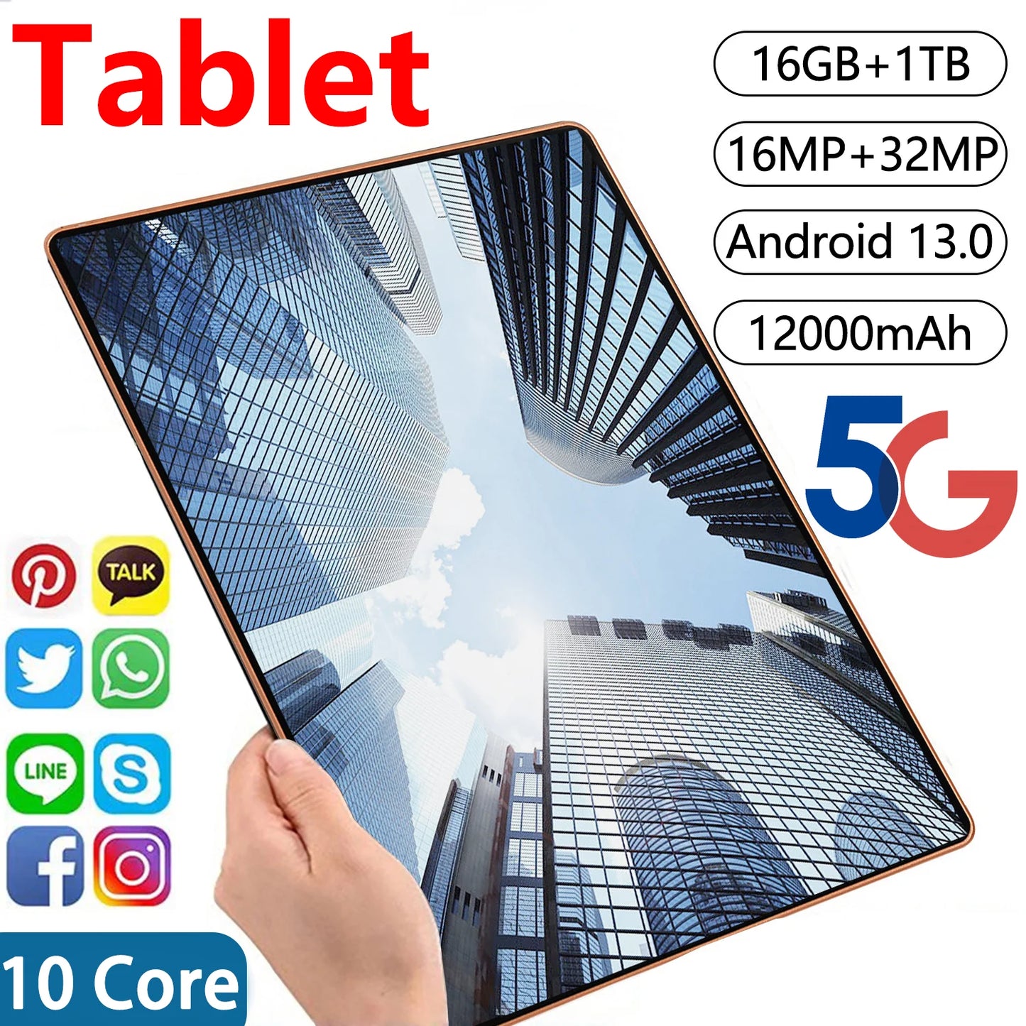 2025 New 11.6 inch Network Android 13.0 Tablet 16GB RAM 1TB ROM 16MP 32MP 10 Core 12000mAh tablet 4 5G Wifi Tablet