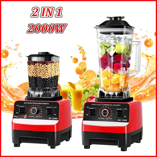 2 in 1 Electric Blender 2000W High Power Heavy due Commercial Blender Food Processor Ice cookies