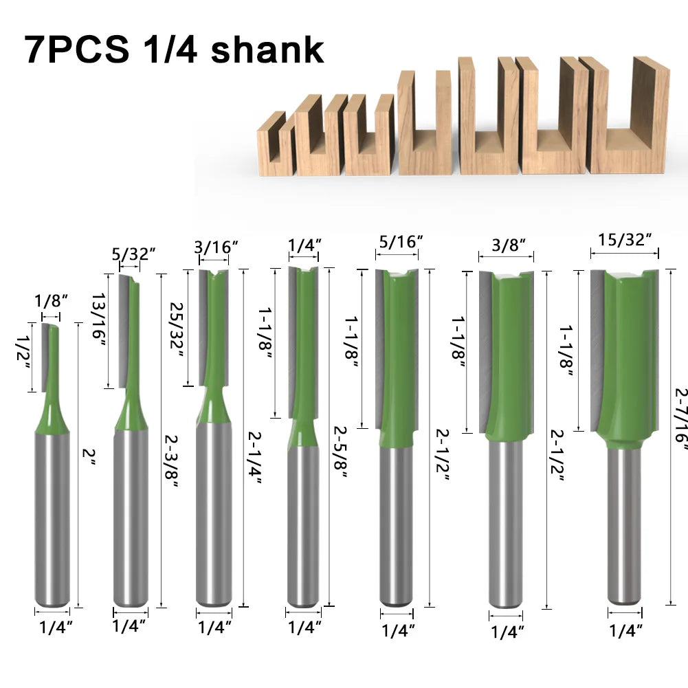 7Pcs 2Flute Clean Straight Bit Woodworking Tools Router Bit Set For Wood Tungsten Carbide Endmill Milling Cutter 1/4" 6mm Shank