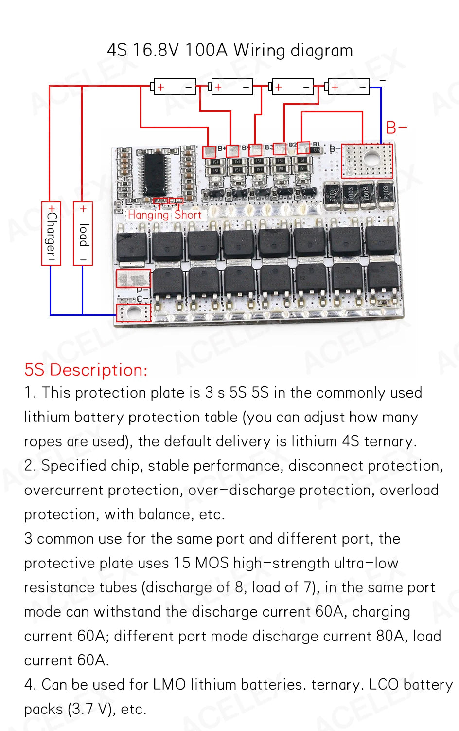 3s/4s/5s Bms 12v 16.8v 21v 3.7v 100a Li-ion Lmo Ternary Lithium Battery Protection Circuit Board Li-polymer Balance Charging