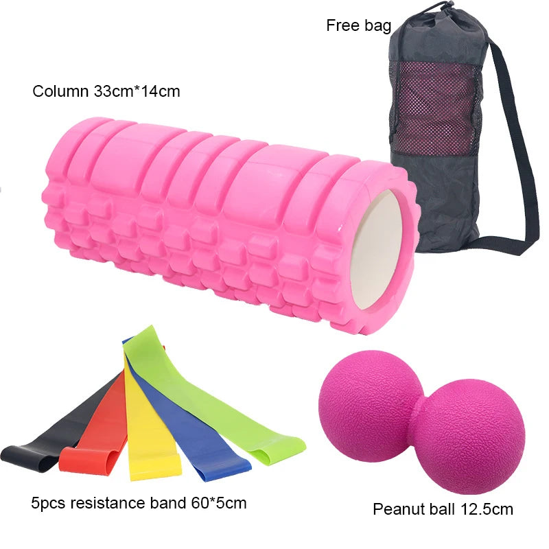 33*14cm Hollow Yoga Column Yoga Foam Shaft Balance Bar Pilates Yoga Column Cover Peanut Double Ball Latex Elastic Belt Set