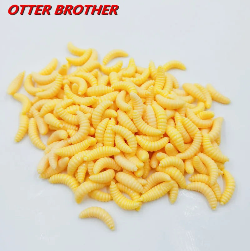 20pcs/lot Silicone Bait Maggot Grub Soft Fishing Lure 2cm 0.3g Artificial Bread Smell Worms Gear For Winter Glow Accessories