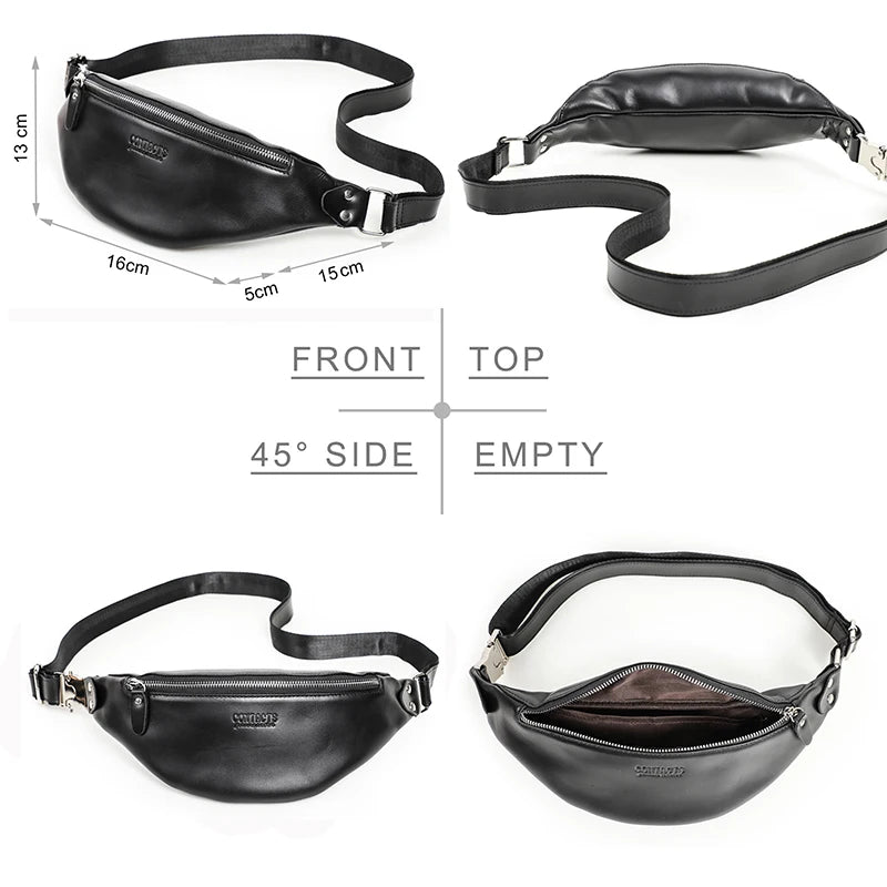 CONTACT'S Men Waist Packs Genuine Leather Travel Fanny Pack For Male Multifunctional Waist Bag 6.7" phone Belt Bag Chest Bag