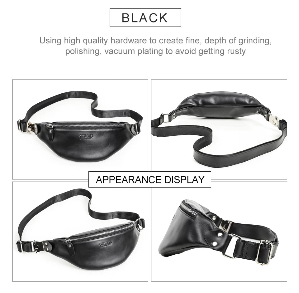 CONTACT'S Men Waist Packs Genuine Leather Travel Fanny Pack For Male Multifunctional Waist Bag 6.7" phone Belt Bag Chest Bag