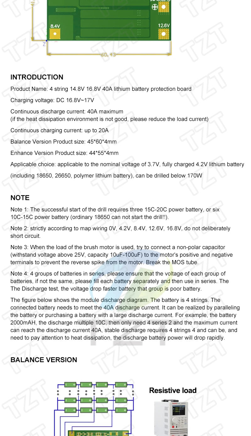 3S/4S 40A 60A Li-ion Lithium Battery Charger Protection Board 18650 BMS For Drill Motor 11.1V 12.6V/14.8V 16.8V Enhance/Balance