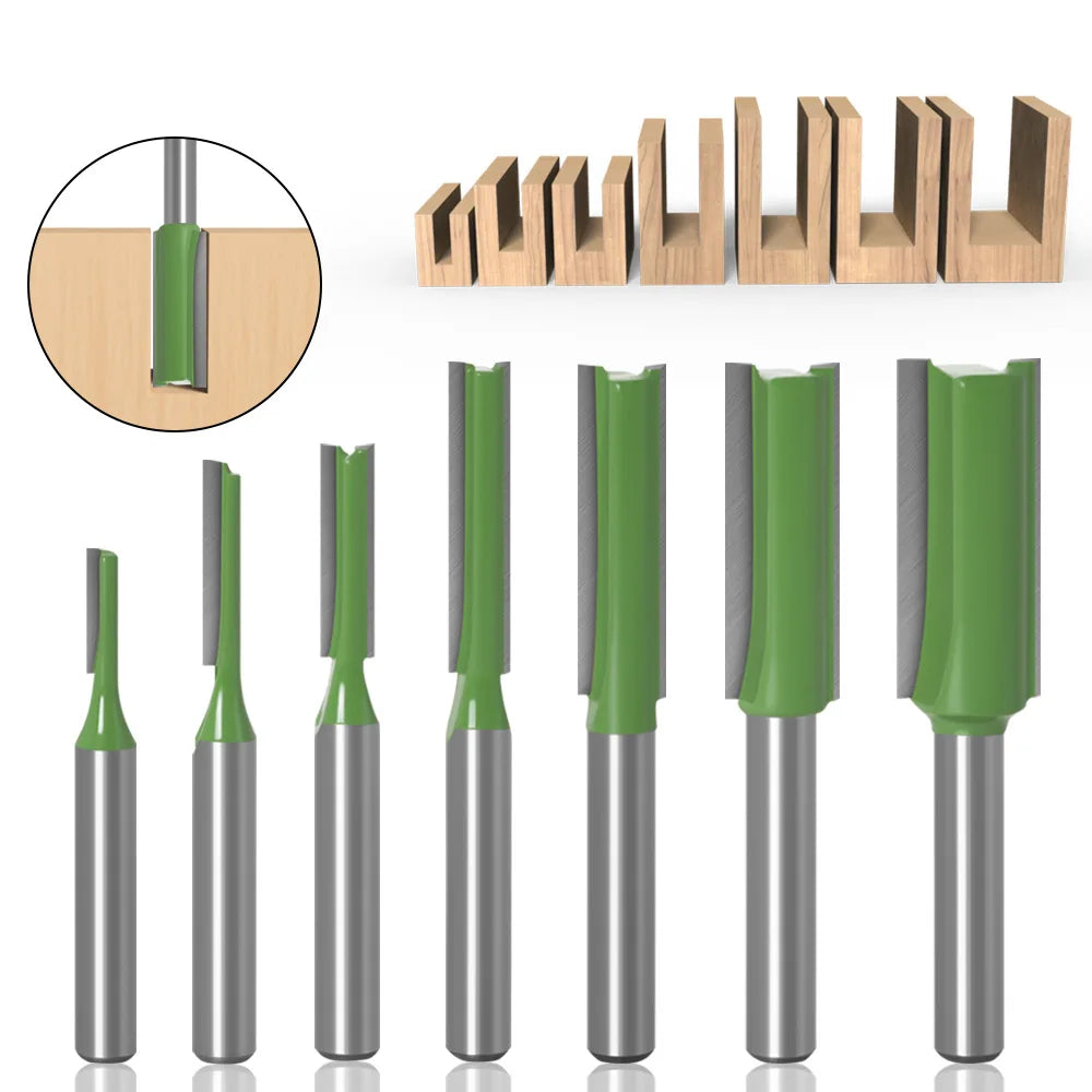 7Pcs 2Flute Clean Straight Bit Woodworking Tools Router Bit Set For Wood Tungsten Carbide Endmill Milling Cutter 1/4" 6mm Shank