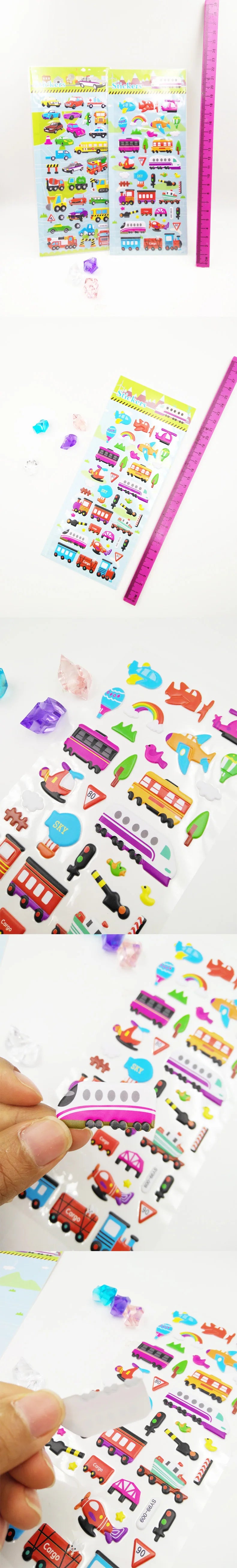 6 Sheets 3D Bubble Sticker Car Truck Plane Traffic Waterproof Cartoon Anime Stickers For Girl Boy Kids Funny Educational Toys