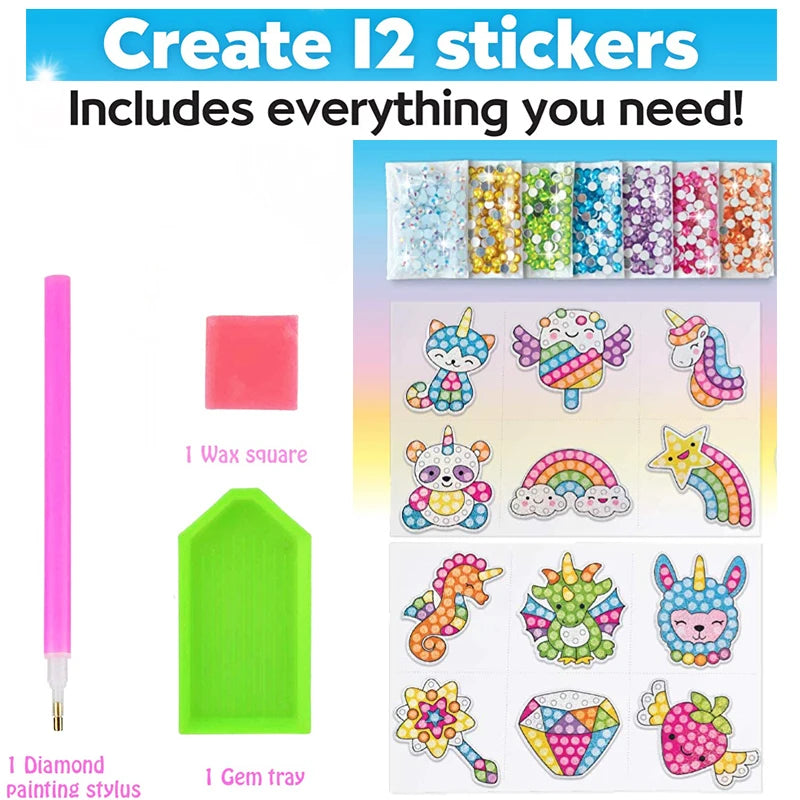 12 Create Big Gem Diamond Painting Sticker Kit Art Craft Girls Boys Unicorn Animal Sealife Magical Mosaic Dot Sticky Toys Gifts