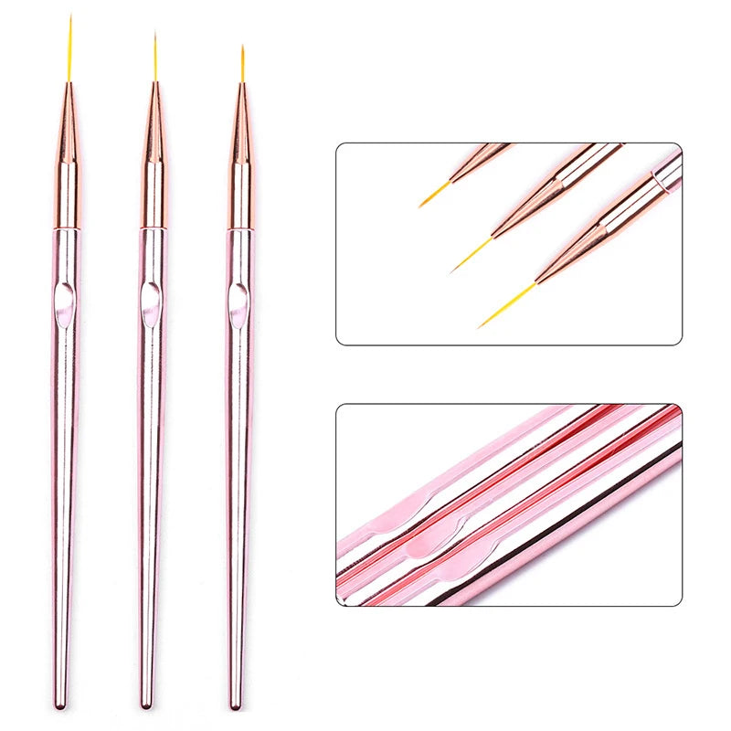 3pcs/Set Acrylic French Stripe Nail Art Line Painting Pen 3D Tips Manicure slim Line Drawing Pen UV Gel Brushes Painting Tools