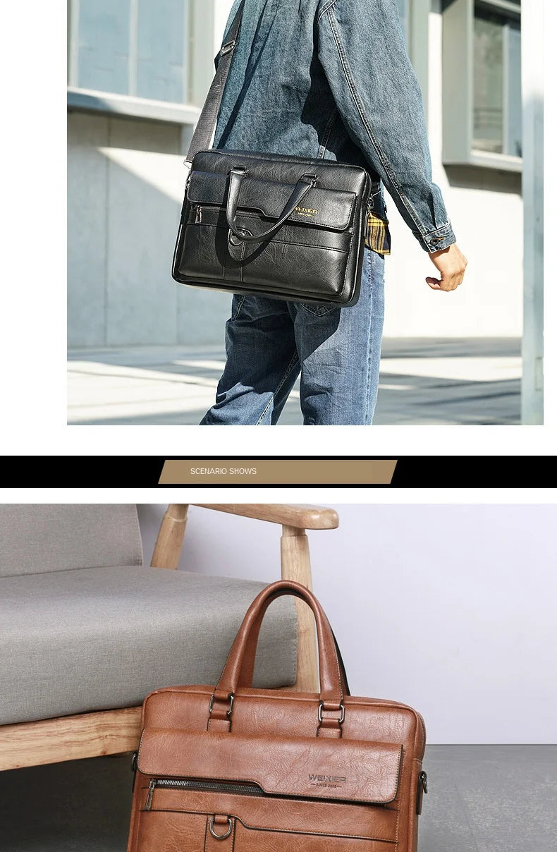 2023 Men Briefcase Bag High Quality Business Famous Brand PU Leather Shoulder Messenger Bags Office Handbag 14 inch Laptop bag