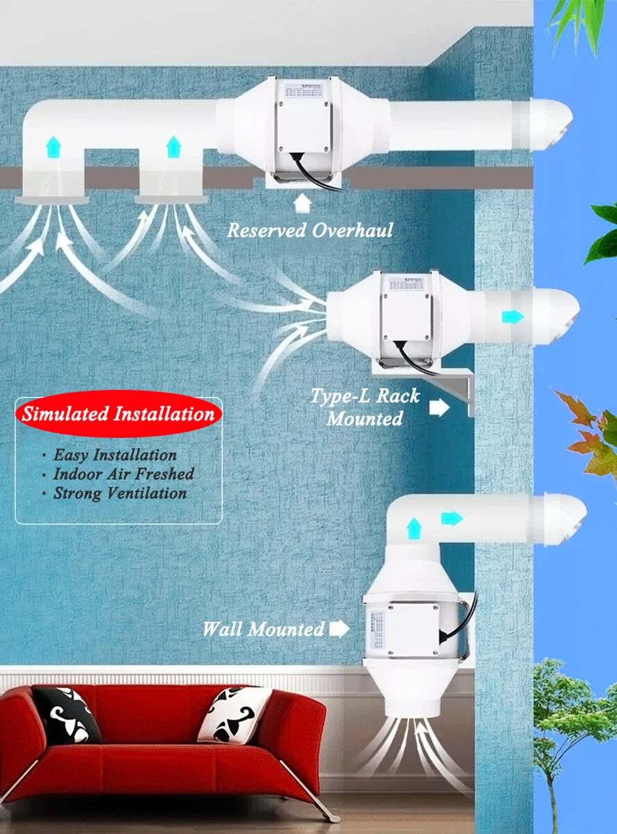 3"4"6"8" Exhaust Fan Home Silent Inline Pipe Duct Fan Bathroom 220V  Extractor Ventilation Kitchen Toilet Wall Air Cleaning