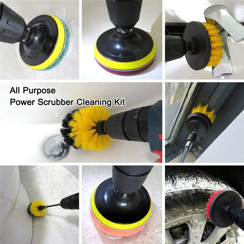 22 /3Pcs Electric Drill-Brush Kit Power Scrubber Brush For Carpet Bathroom Surface Tub Furniture Shower Tile Tires Cleaning Tool