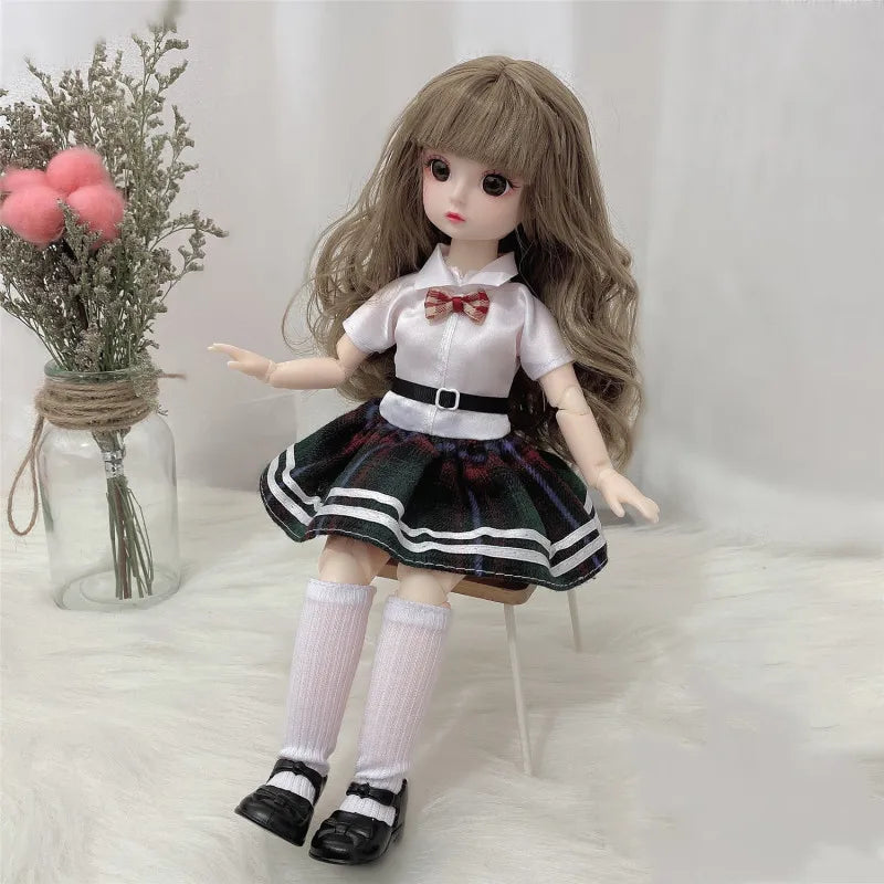 30cm Bjd Doll 12 Moveable Joints 1/6 Girl's Dress 3D Brown Eyes Toy with Clothes Shoes Kids Toys for Girl Children Gift