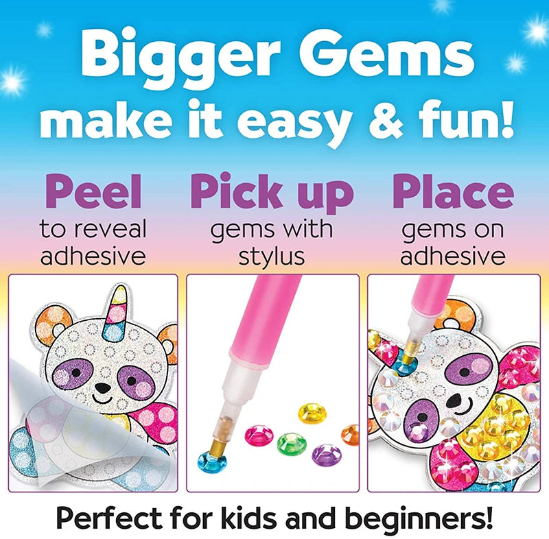 12 Create Big Gem Diamond Painting Sticker Kit Art Craft Girls Boys Unicorn Animal Sealife Magical Mosaic Dot Sticky Toys Gifts