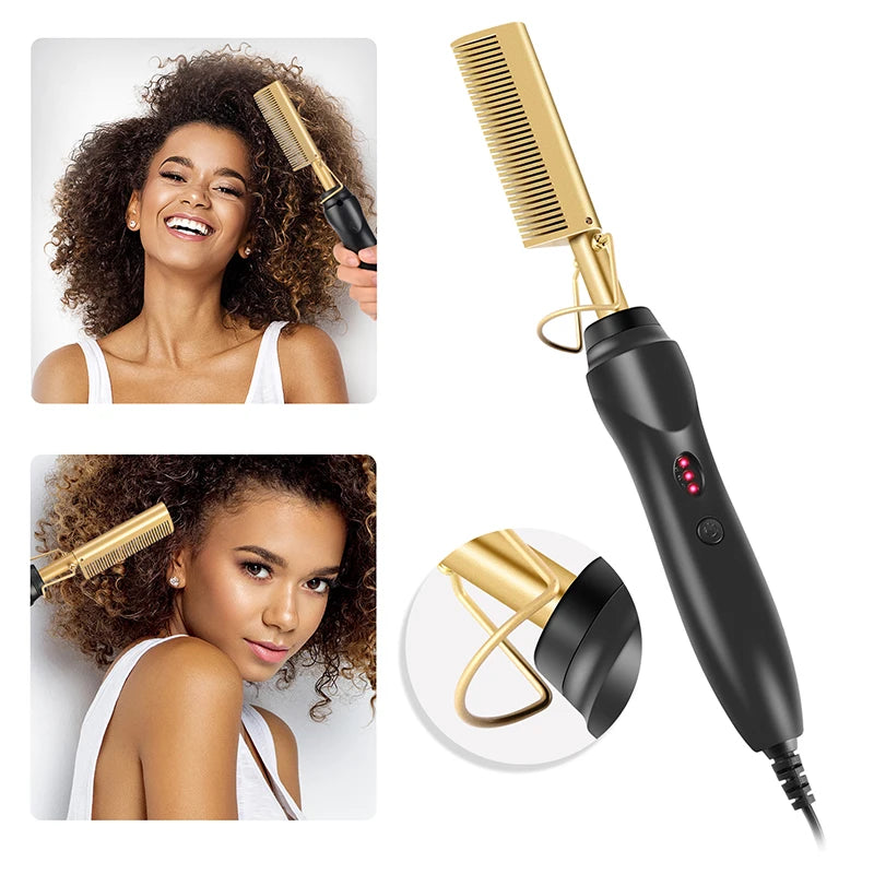 2 in 1  Electric Hot Heating Comb Hair Straightener Curler Wet Dry Hair Iron Straightening Brush Hair Styling Tool