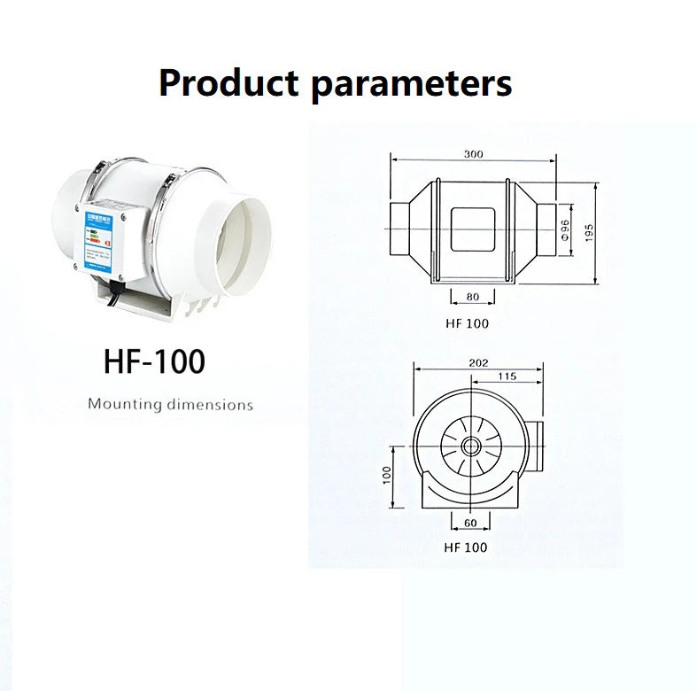 4/5/6 inch Exhaust Fan Home Silent Inline Pipe Duct Fan Bathroom 220V Extractor Ventilation Kitchen Toilet Wall Air Cleaning