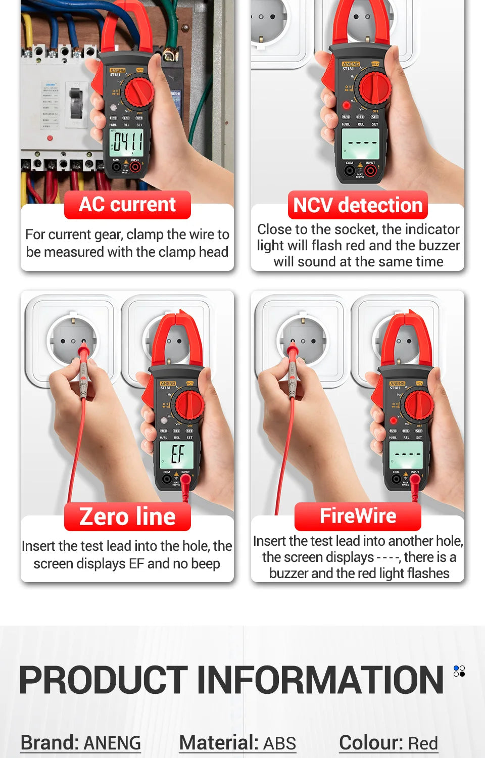 ANENG ST181 Digital Clamp Meter DC/AC Current 4000 Counts Multimeter Ammeter Voltage Tester Car Amp Hz Capacitance NCV Ohm Test