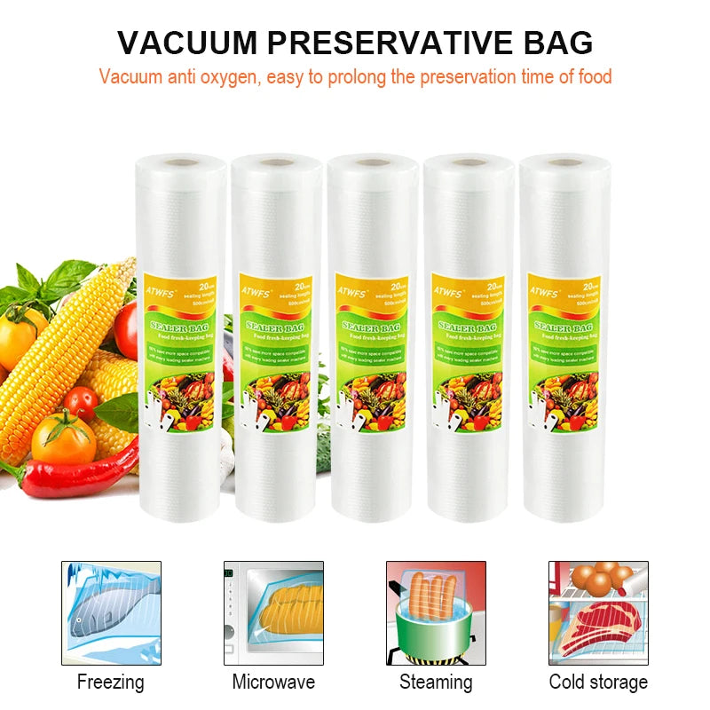 ATWFS Vacuum Sealer Bags Kitchen Vacum Bag Storage Vacuum Bags for Food Packaging Rolls 12/17/20/25/28cm*500cm