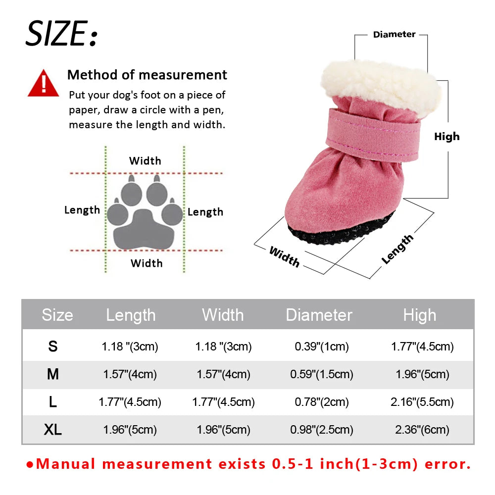 4pcs Winter Pet Dog Shoes Anti-slip Snow Cat Puppy Boots Thicken Warm Pet Socks For Small Medium Dogs Cats Chihuahua Yorkshire