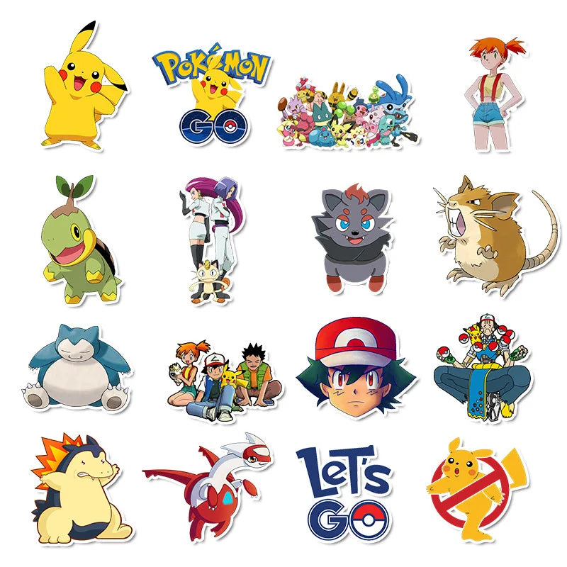 50/100Pcs Pokemon Stickers Kawaii Pikachu Skateboard Bicycle Guitar Laptop Kids Waterproof Stiker Toys