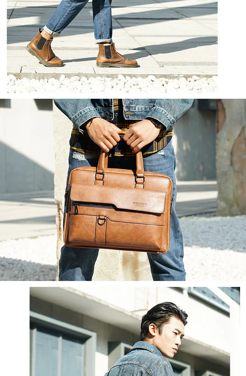 2023 Men Briefcase Bag High Quality Business Famous Brand PU Leather Shoulder Messenger Bags Office Handbag 14 inch Laptop bag