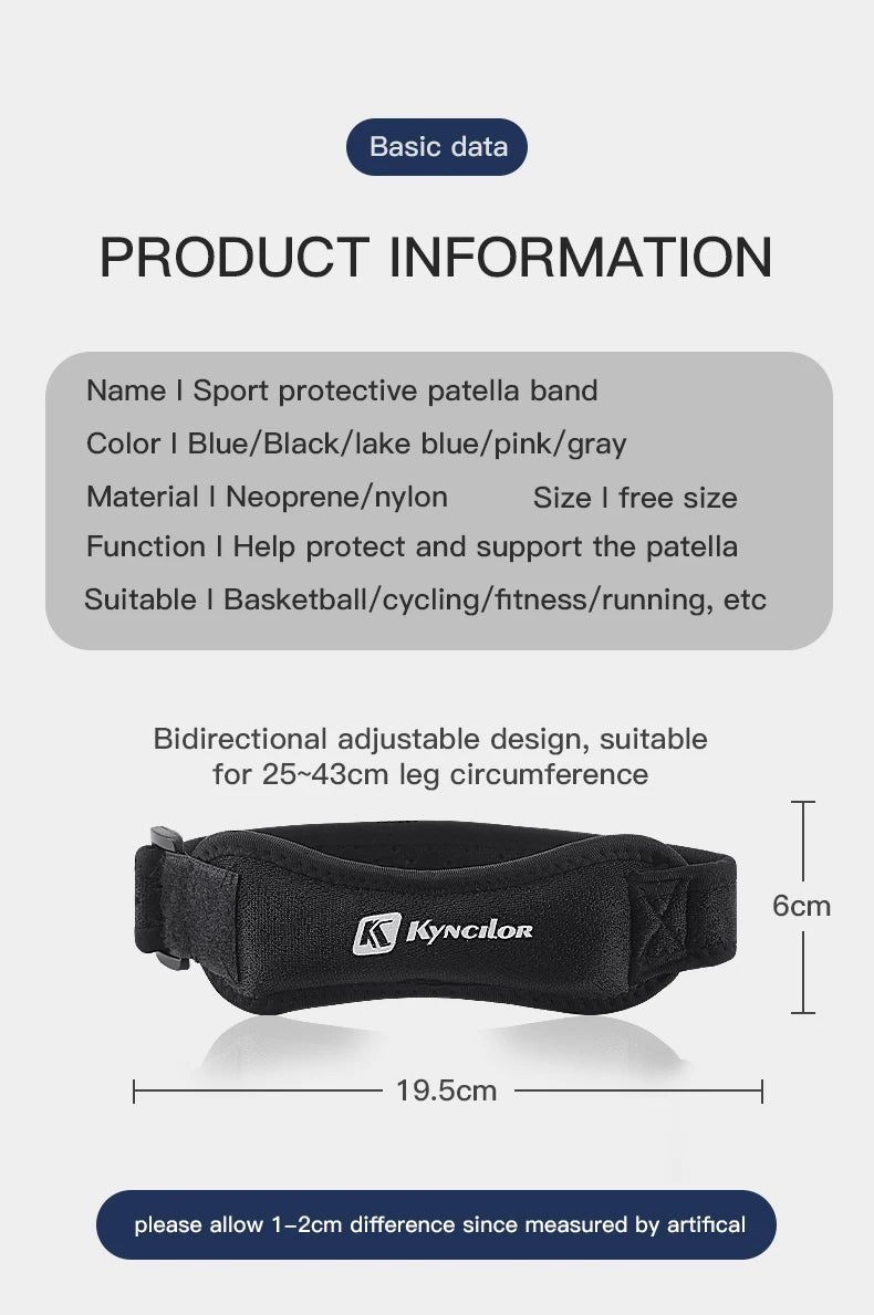 1 Piece Knee Patellar Tendon Knee Support Strape Brace Adjustable Shock Absorption Compression Knee Pad Sleeve for Basketball