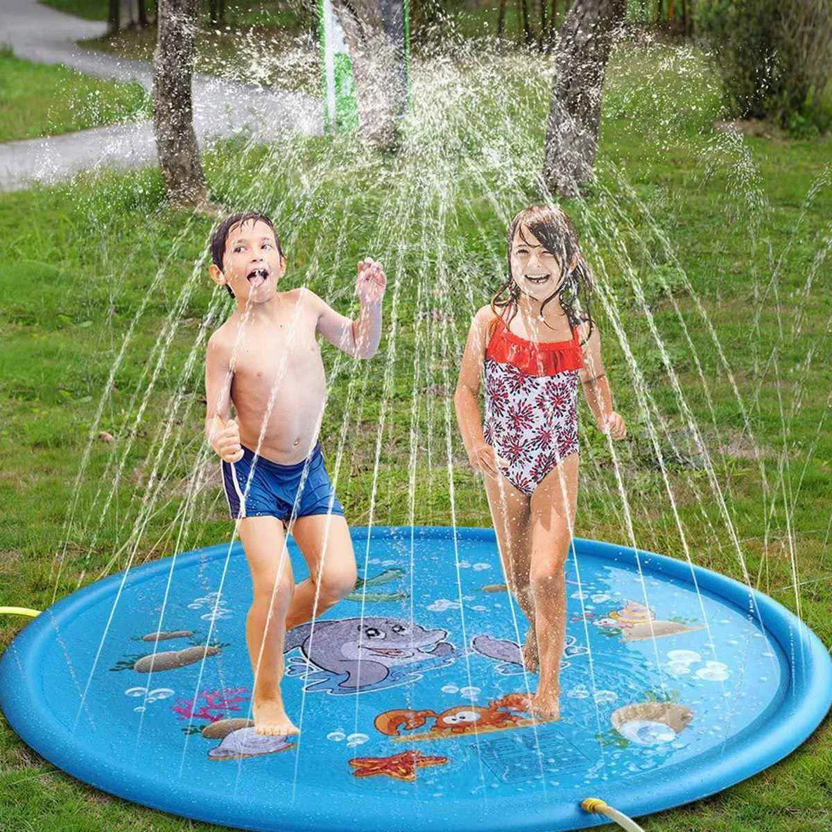 Children Play Spray Mat  100/170cm Beach Inflatable Water Sprinkler Pad Outdoor Game Toy Lawn Swimming Pool Mat Kids Toys