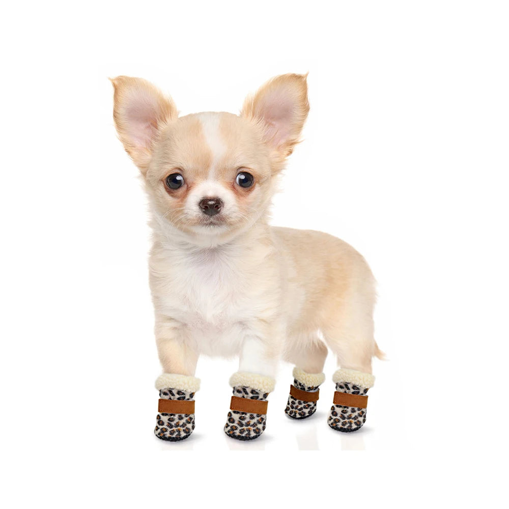 4pcs Winter Pet Dog Shoes Anti-slip Snow Cat Puppy Boots Thicken Warm Pet Socks For Small Medium Dogs Cats Chihuahua Yorkshire