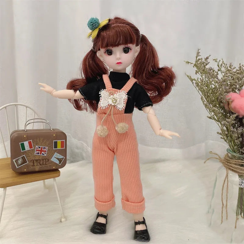 30cm Bjd Doll 12 Moveable Joints 1/6 Girl's Dress 3D Brown Eyes Toy with Clothes Shoes Kids Toys for Girl Children Gift