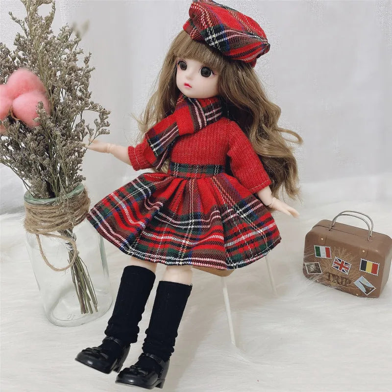 30cm Bjd Doll 12 Moveable Joints 1/6 Girl's Dress 3D Brown Eyes Toy with Clothes Shoes Kids Toys for Girl Children Gift