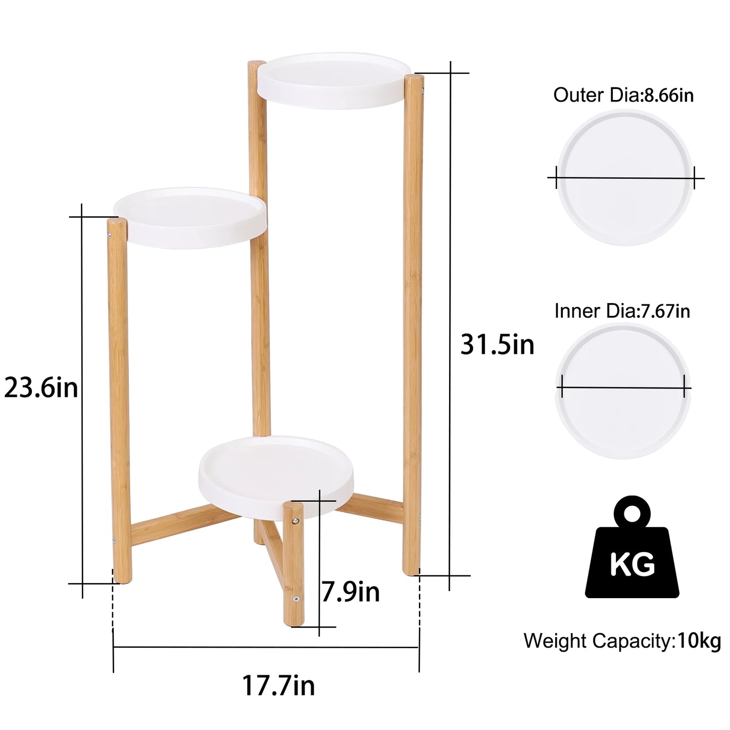 Bamboo Plant Stands Indoor, 3 Tier Tall Corner Plant Stand Holder & Plant Display Rack for Outdoor Garden