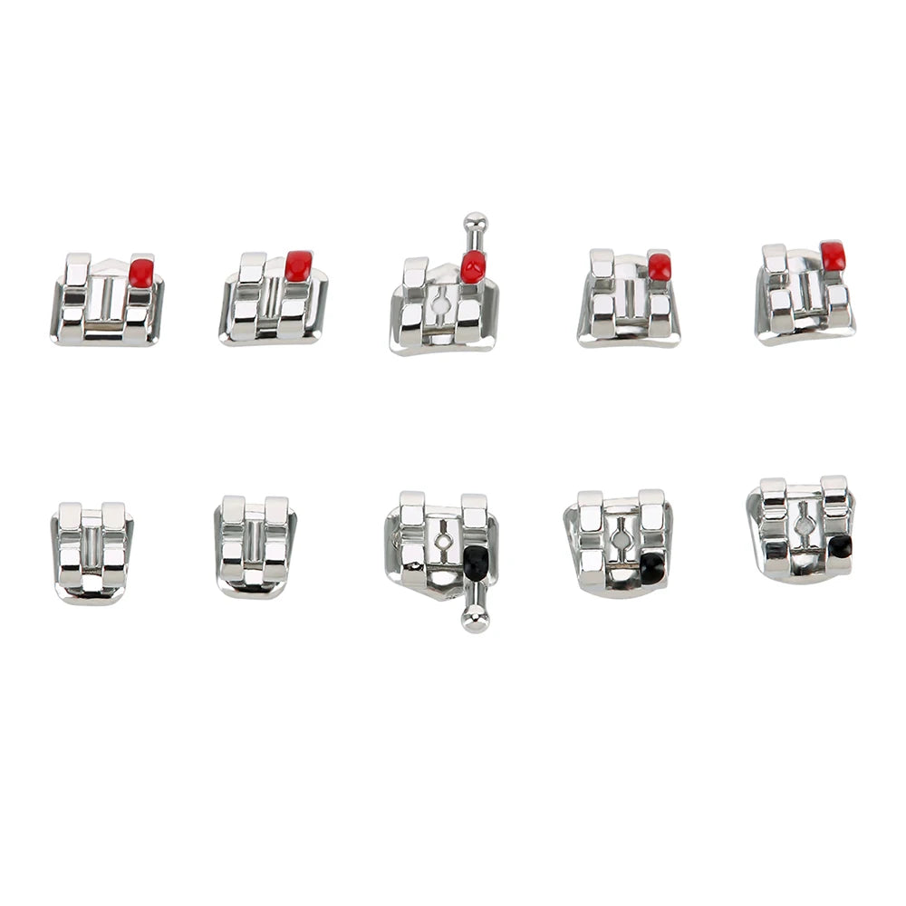 AZDENT 10Packs Dental Brackets Orthodontic Brace Metal Mini Standard Roth MBT Slot 0.022 0.018 Hooks 3-4-5 20pcs per Pack