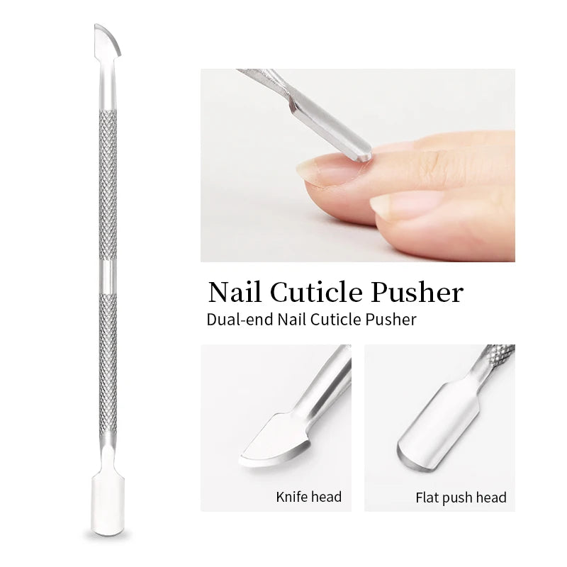 1pcs Double-ended Stainless Steel Cuticle Pusher Dead Skin Push Remover For Pedicure Manicure Nail Art Cleaner Care Tool