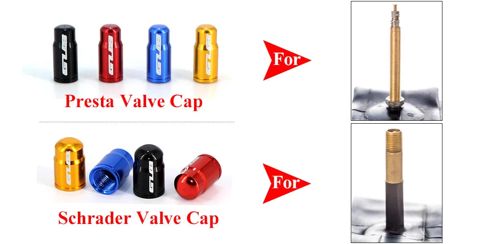 2pcs GUB Aluminum CNC Bicycle Tire Valve Cap MTB Road Bike Tube Tyre Gas Nozzle Cover for AV FV Schrader Presta Valve Dustproof