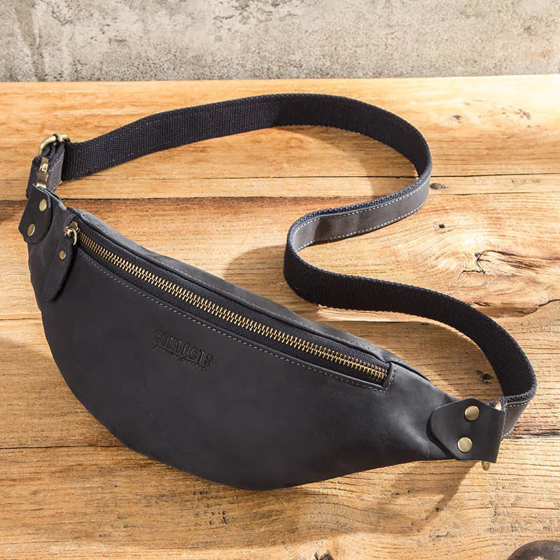 CONTACT'S Men Waist Packs Genuine Leather Travel Fanny Pack For Male Multifunctional Waist Bag 6.7" phone Belt Bag Chest Bag