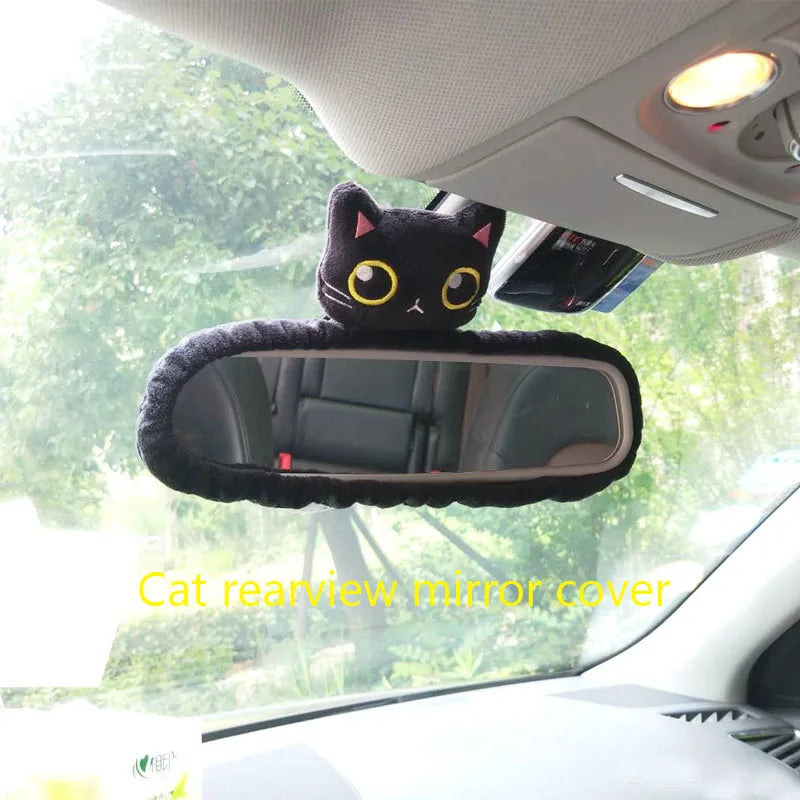 Cartoon Cute Cat Car Neck Pillow Car Headrest Travel Cushion Cat Seatbelt Shoulder Pads Covers Rearview Mirror Cover Accessories