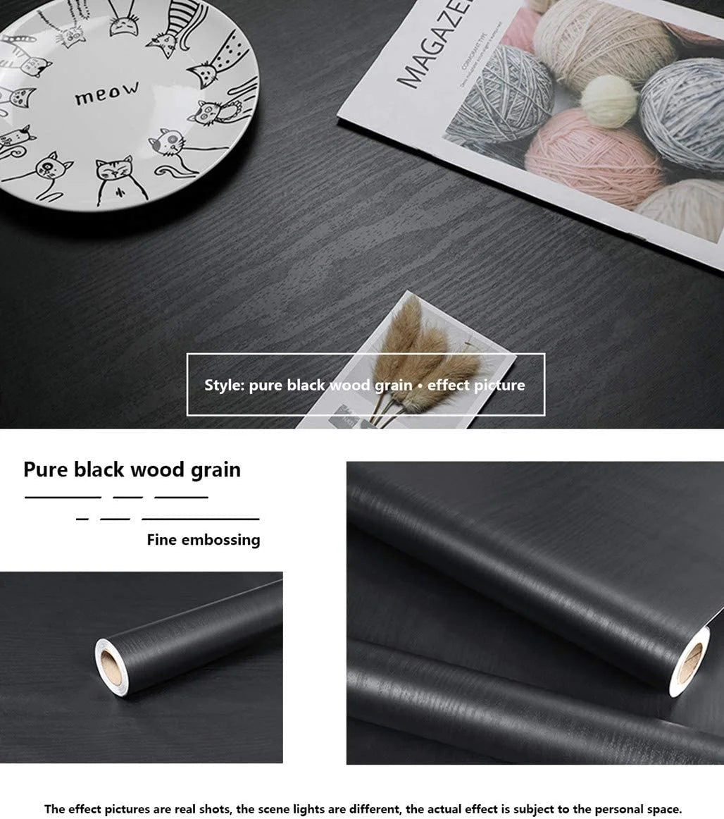 Black Wood Peel And Stick Paper Decorative Self-Adhesive Film For Furniture Real Wood Tactile Sensation Surfaces Easy To Clean