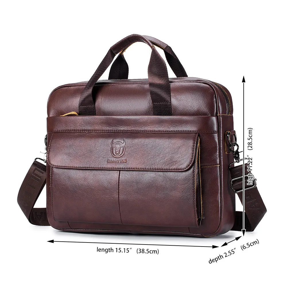 BULLCAPTAIN Men's Bag Genuine Leather Men Briefcase for Laptop 14 Messenger Men's Leather Bag Business Portfolio for Document A4