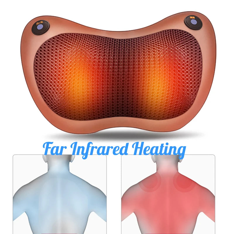 Car Home Electric Massage Pillow Far Infrared Heated Full Body Massager Cushion Neck Back Shiatsu Kneading Therapy Relax Health