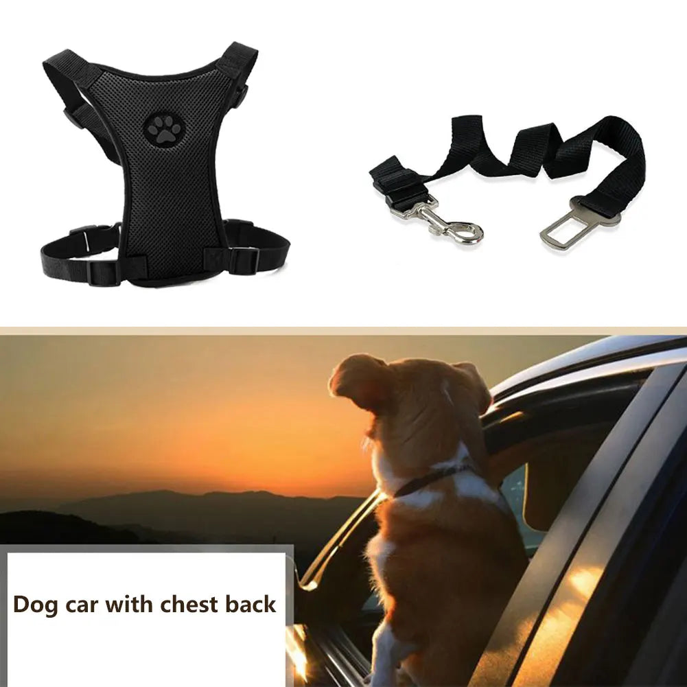 1pcs Breathable Mesh Dog Harness Leash With Adjustable Straps Pet Harness With Car Automotive Seat Safety Belt Dog Chest Straps