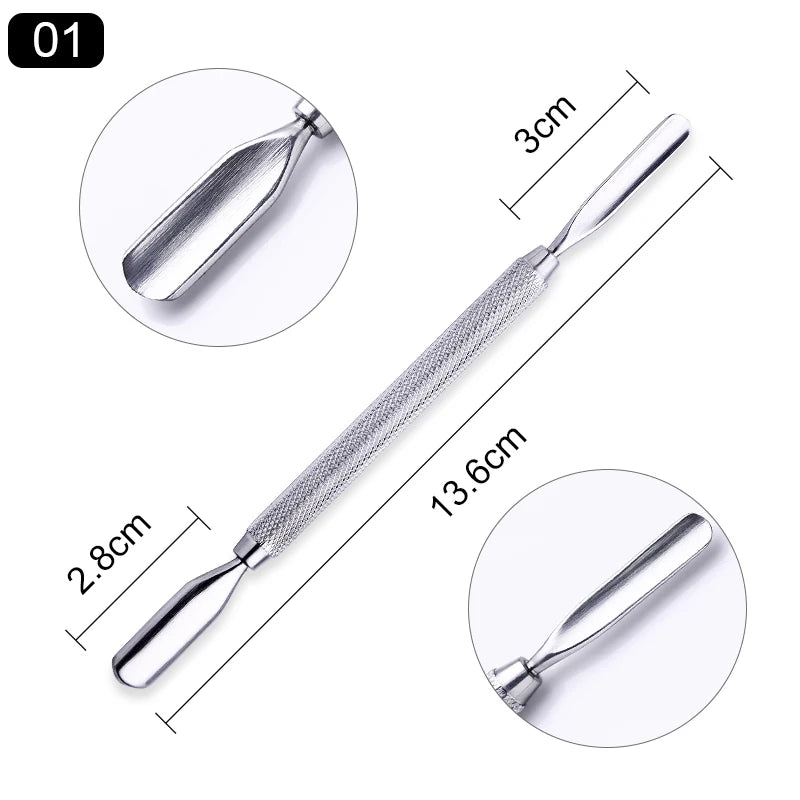 1pcs Double-ended Stainless Steel Cuticle Pusher Dead Skin Push Remover For Pedicure Manicure Nail Art Cleaner Care Tool