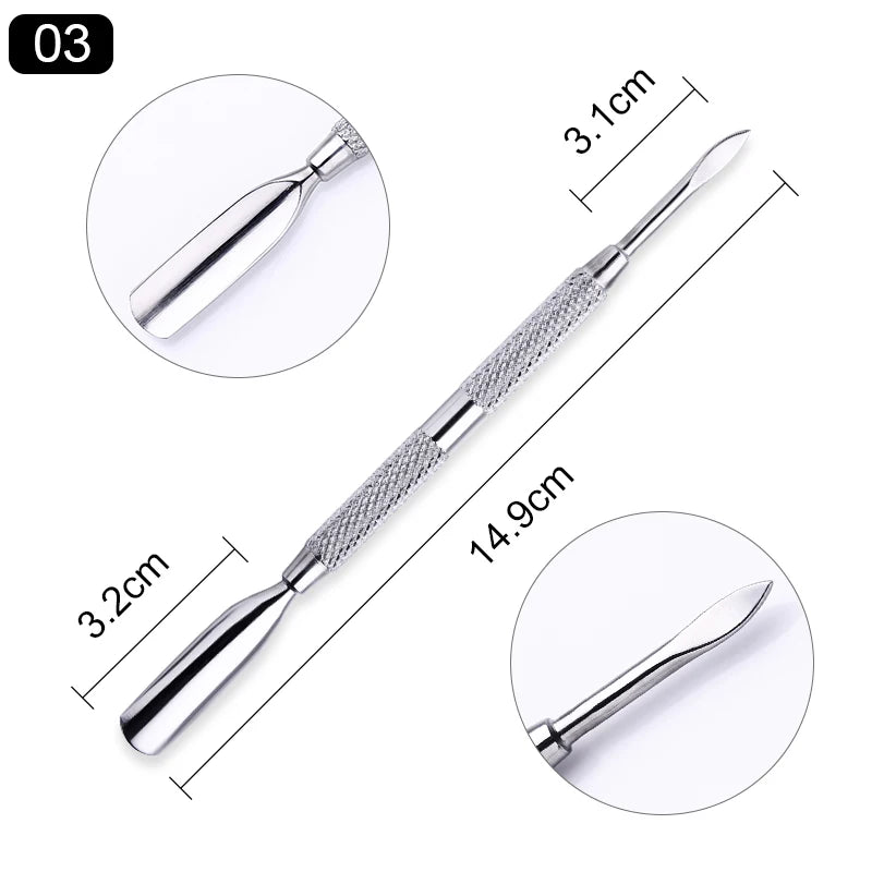 1pcs Double-ended Stainless Steel Cuticle Pusher Dead Skin Push Remover For Pedicure Manicure Nail Art Cleaner Care Tool