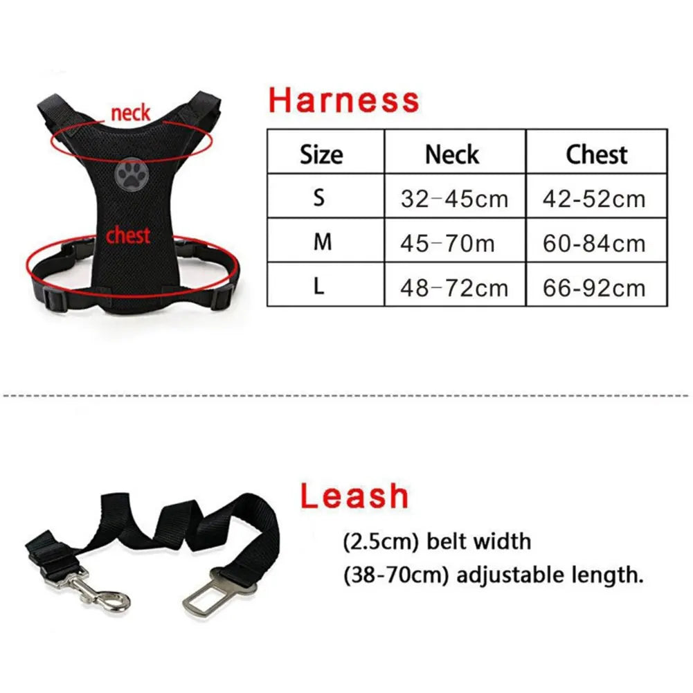 1pcs Breathable Mesh Dog Harness Leash With Adjustable Straps Pet Harness With Car Automotive Seat Safety Belt Dog Chest Straps